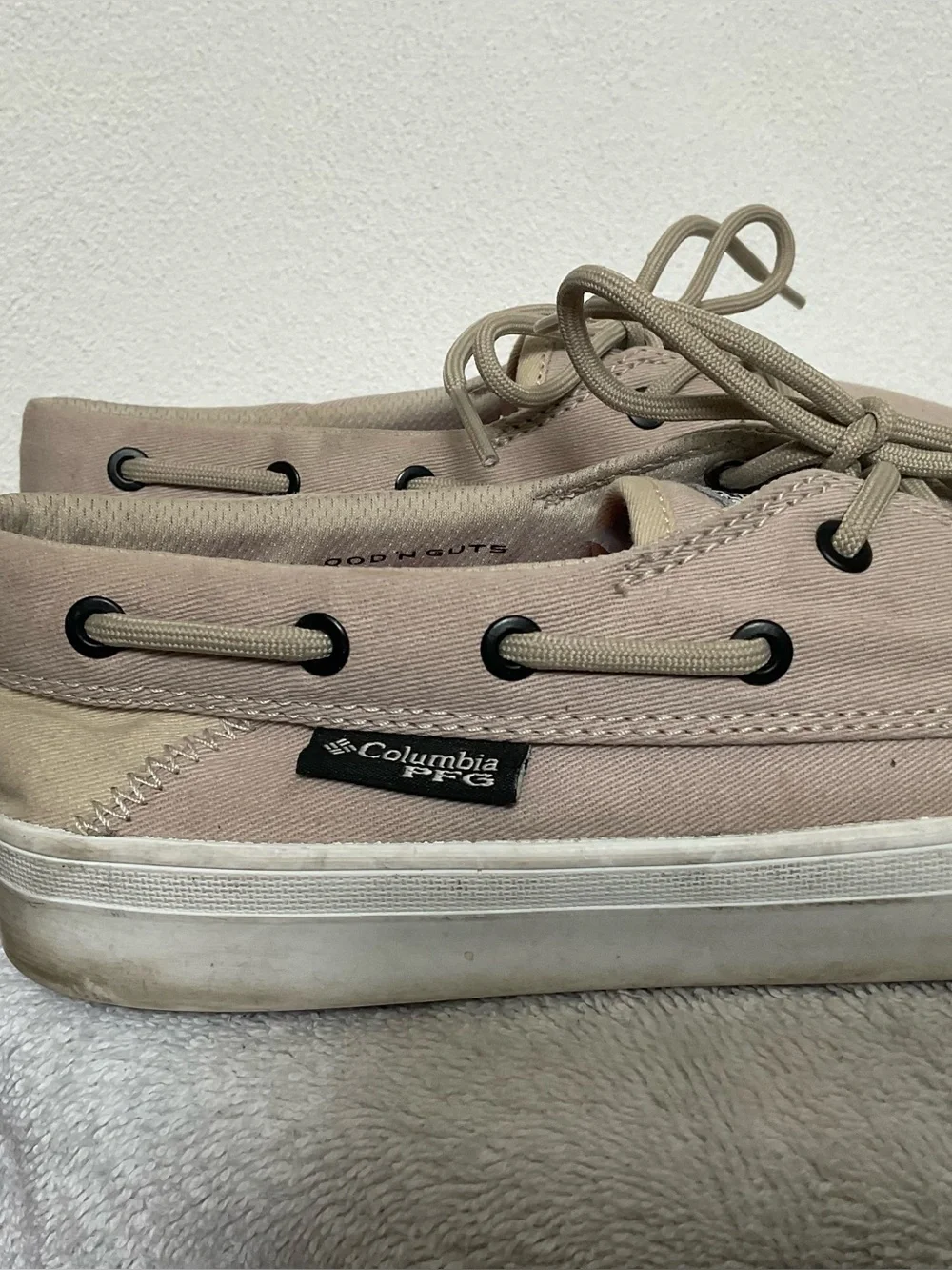 Columbia PFG Slackwater Tan Canvas Boat Shoes Size 9.5 Men's Preppy Laces